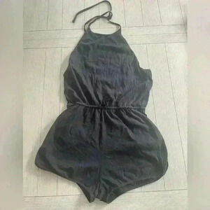 Black halter tie backless romper size large!